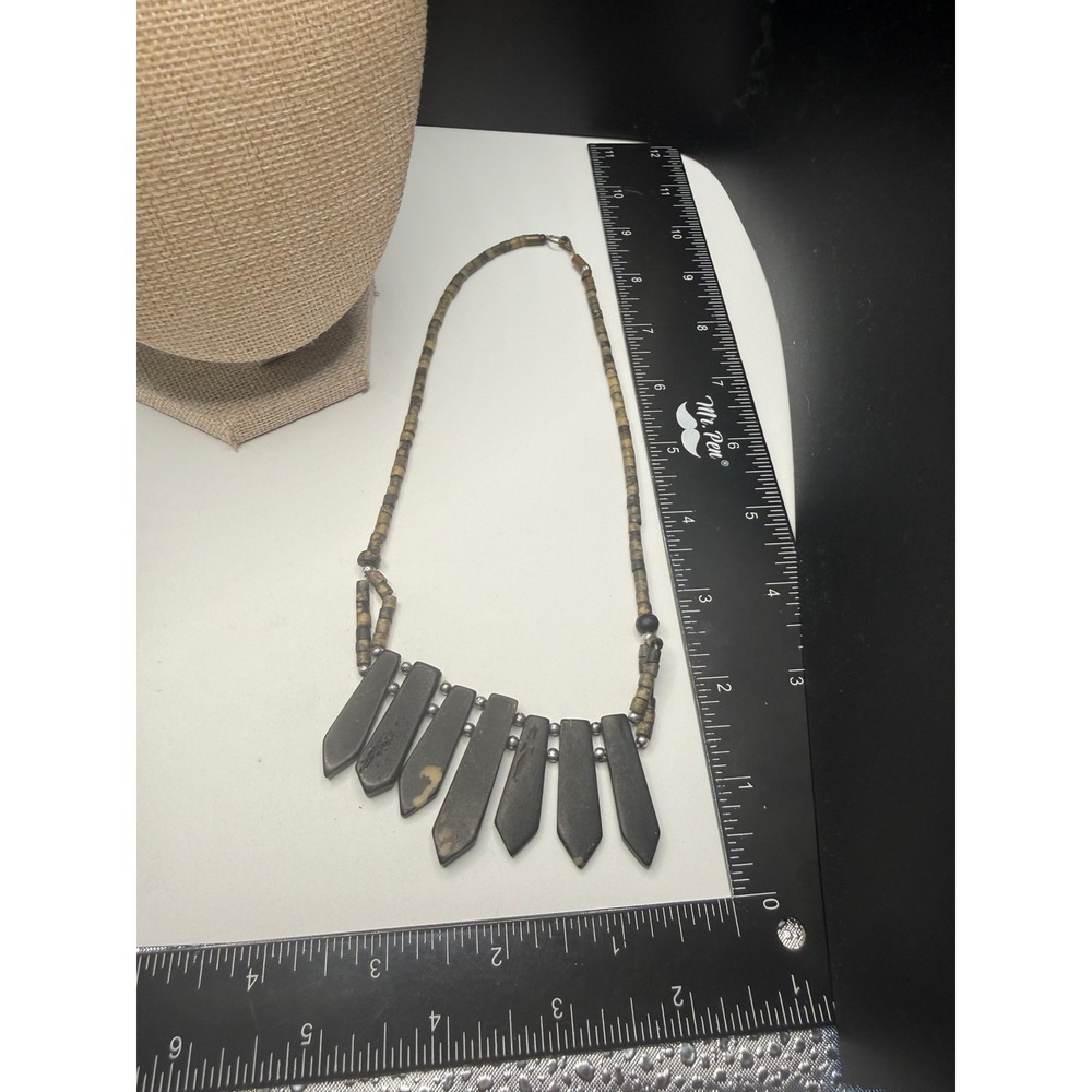 Vintage Earth Tone Beaded Bib Necklace Stone Style Tapered Pendants 19 Inch - Picture 3 of 3